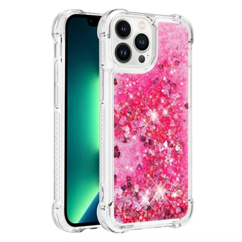 Coque TPU Glitter coins renforc&eacute;s pour iPhone 15 Pro Max - rose transparente