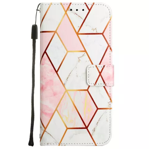 &Eacute;tui en simili cuir Rose Marble Wallet pour iPhone 13 - blanc et rose