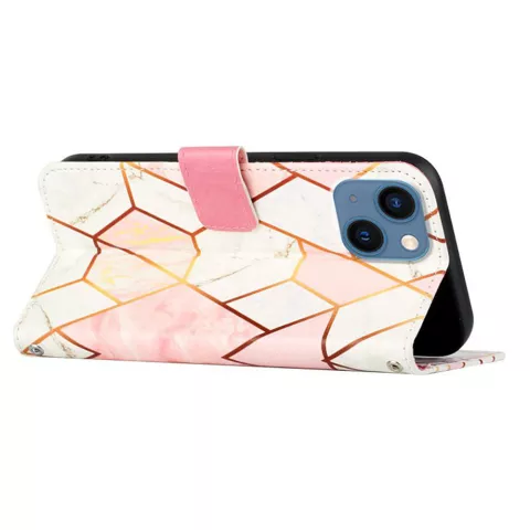 &Eacute;tui en cuir artificiel Rose Marble Wallet compatible avec iPhone 13 mini - blanc et rose
