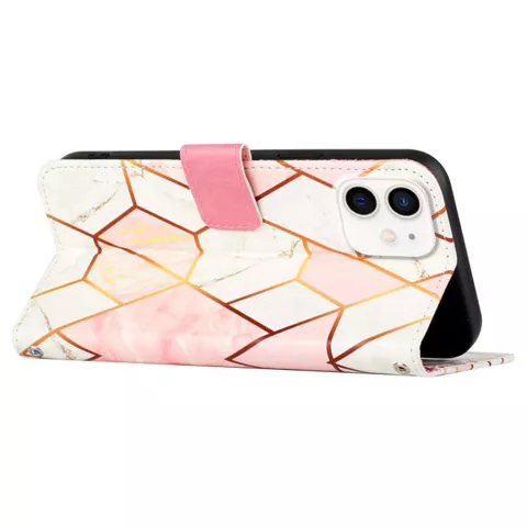 &Eacute;tui en cuir artificiel Rose Marble Wallet compatible avec iPhone 12 et 12 Pro - blanc et rose