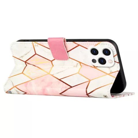 &Eacute;tui en cuir artificiel Rose Marble Wallet compatible avec iPhone 12 Pro Max - blanc et rose