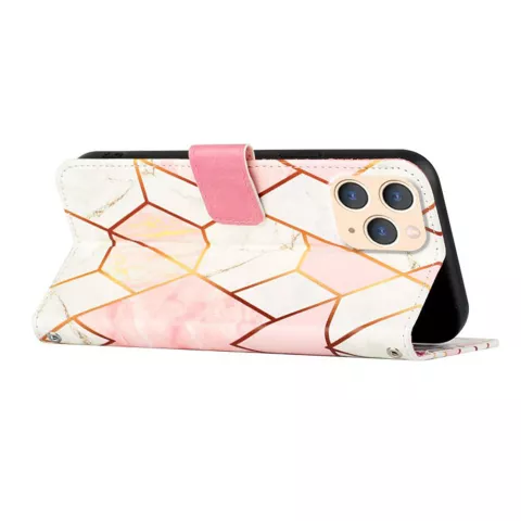 &Eacute;tui simili cuir Rose Marble Wallet pour iPhone 11 Pro Max - blanc et rose