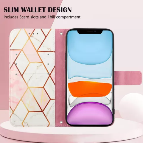 &Eacute;tui en cuir artificiel Rose Marble Wallet compatible avec iPhone 11 - blanc et rose