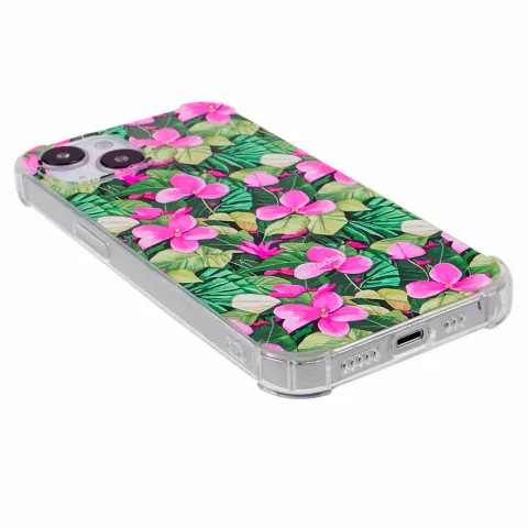 Coque Feuilles et Fleurs Tropicales en TPU avec coins renforc&eacute;s pour iPhone 14 Plus