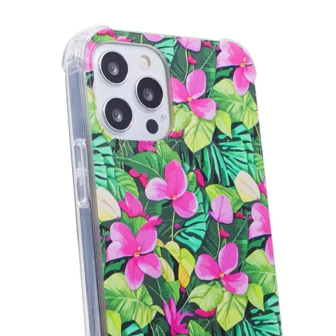 Coque Feuilles et Fleurs Tropicales en TPU avec coins renforc&eacute;s pour iPhone 14 Pro Max