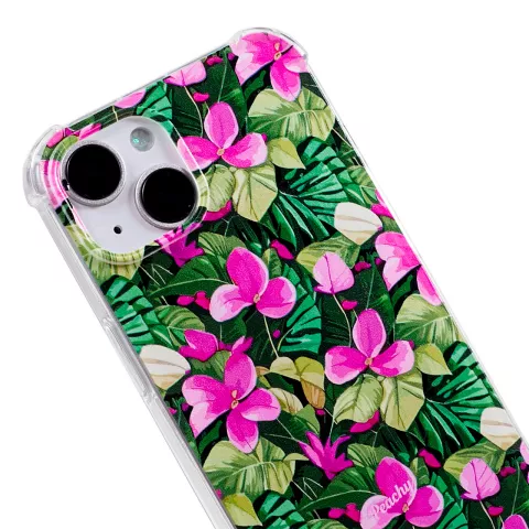 Coque en TPU avec feuilles et fleurs tropicales avec coins renforc&eacute;s compatible avec iPhone 15