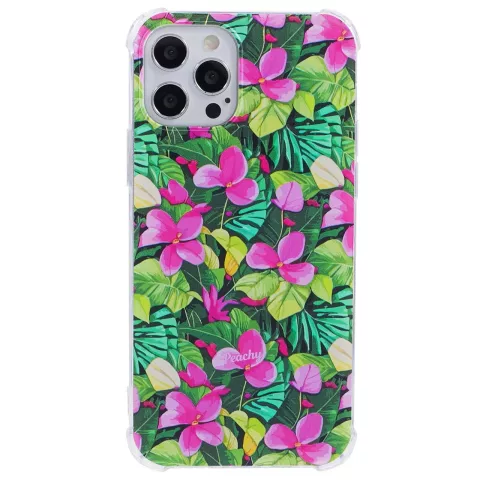 Coque en TPU avec feuilles et fleurs tropicales avec coins renforc&eacute;s compatible avec iPhone 15 Pro Max