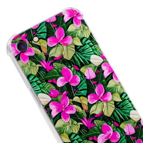 Coque en TPU Feuilles et Fleurs Tropicales avec coins renforc&eacute;s compatible avec iPhone 7, 8, SE 2020 et SE 2022