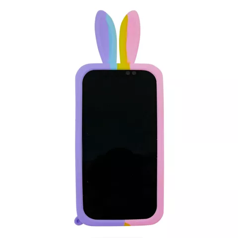 Coque en silicone Bunny Pop Fidget Bubble compatible avec iPhone 15 - rose, jaune, bleu et violet