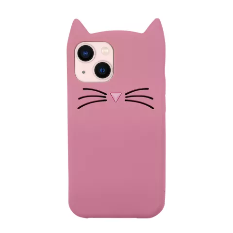 Coque en silicone chat mignon compatible avec iPhone 15 Plus - rose