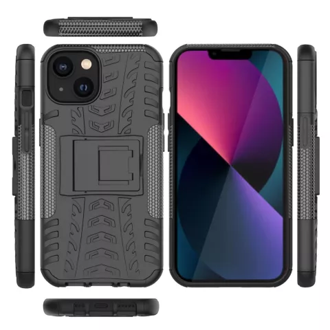 &Eacute;tui en plastique antid&eacute;rapant et TPU avec b&eacute;quille antichoc compatible avec iPhone 15 - noir