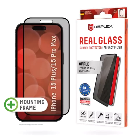 Protecteur d&#039;&eacute;cran en verre de confidentialit&eacute; Displex pour iPhone 15 Plus et iPhone 15 Pro Max - Transparent