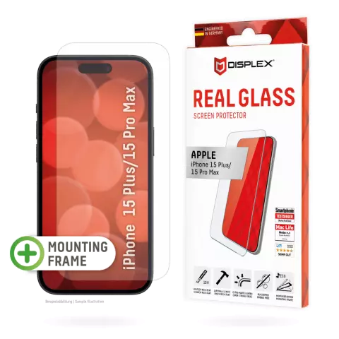 Displex Protecteur d&#039;&eacute;cran en verre v&eacute;ritable compatible avec iPhone 15 Plus et iPhone 15 Pro Max - Transparent