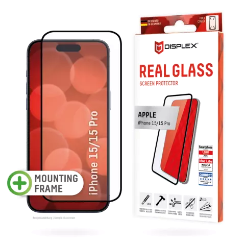 Protecteur d&#039;&eacute;cran Displex Real Glass Full Cover compatible avec iPhone 15 - Transparent