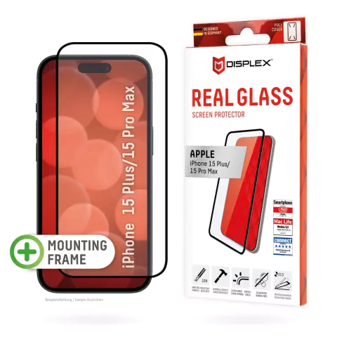 Protecteur d&#039;&eacute;cran &agrave; couverture compl&egrave;te en verre v&eacute;ritable Displex pour iPhone 15 Plus et iPhone 15 Pro Max