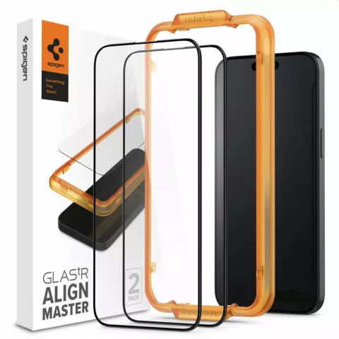 Spigen AlignMaster Full Cover Glass Lot de 2 protecteurs d&#039;&eacute;cran pour iPhone 15 Pro Max - Transparent