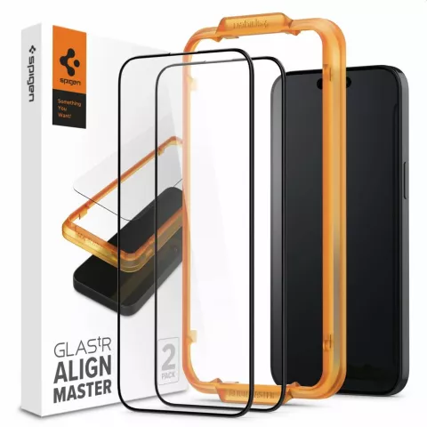 Spigen AlignMaster Full Cover Glass Lot de 2 protecteurs d&#039;&eacute;cran pour iPhone 15 Plus - Transparent