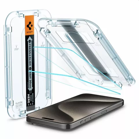 Spigen Glass Avec Cadre De Montage EZ FIT 2 Pack Protecteur D&#039;&eacute;cran pour iPhone 15 Pro Max - Transparent