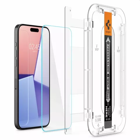Spigen Glass avec cadre de montage EZ FIT Lot de 2 films de protection d&#039;&eacute;cran compatible avec iPhone 15 Pro Max - Transparent
