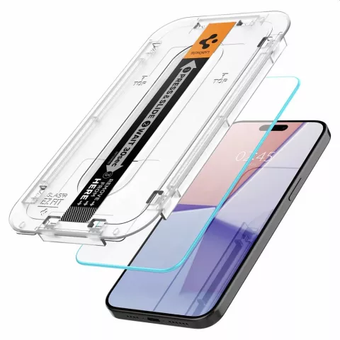 Spigen Glass avec cadre de montage EZ FIT Lot de 2 films de protection d&#039;&eacute;cran compatible avec iPhone 15 Pro Max - Transparent