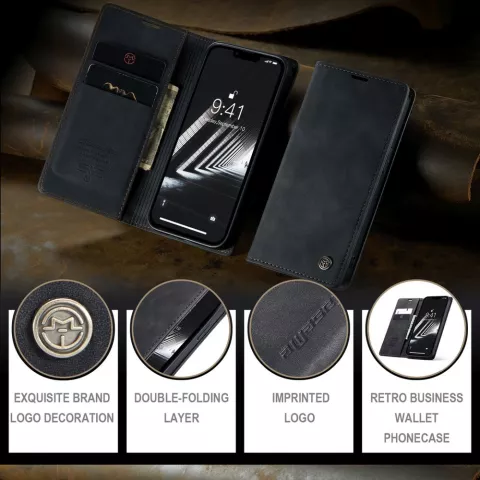 Caseme Retro Wallet Case housse pour iPhone 15 Plus - noir