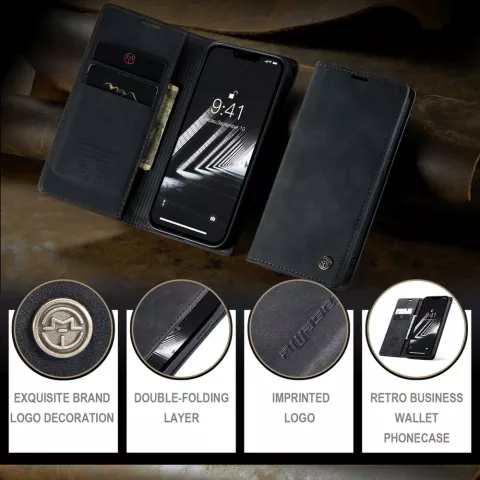 Caseme Retro Wallet Case compatible avec iPhone 15 Plus - noir