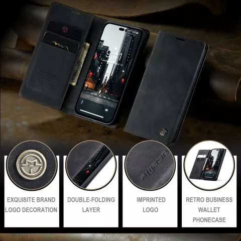 Caseme Retro Wallet Case housse pour iPhone 15 Pro - noir