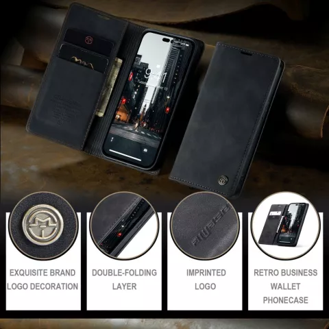 Caseme Retro Wallet Case compatible avec iPhone 15 Pro - noir