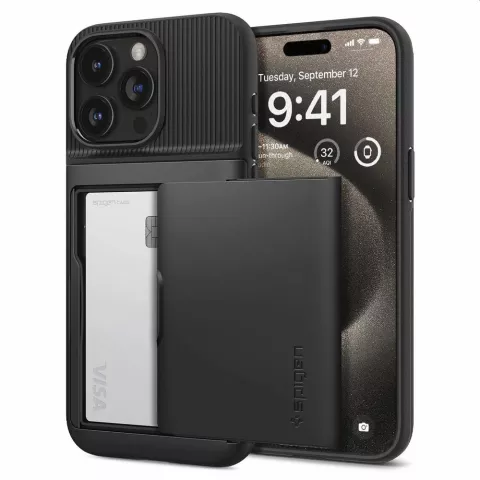 Coque Spigen Slim Armor CS compatible avec iPhone 15 Pro Max - noire