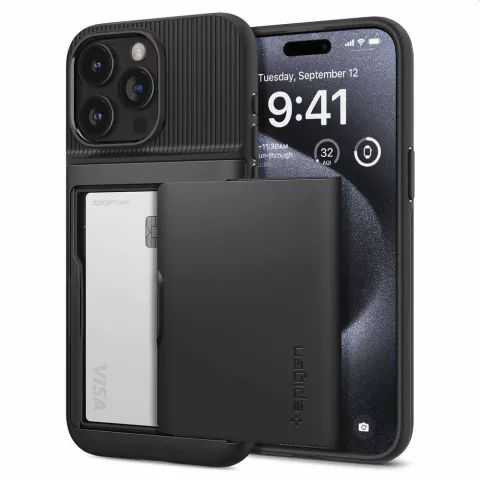 Coque Spigen Slim Armor CS compatible avec iPhone 15 Pro - noire