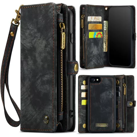 Caseme Vintage &Eacute;tui portefeuille compatible avec iPhone 7, 8, SE 2020 et SE 2022 - noir