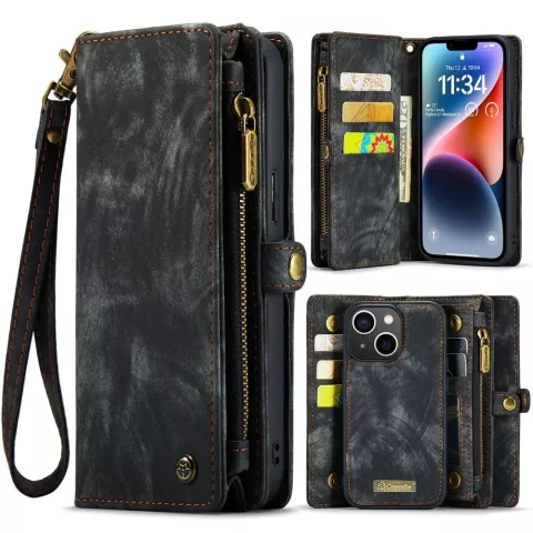 Caseme Vintage &Eacute;tui portefeuille compatible avec iPhone 15 Plus - noir