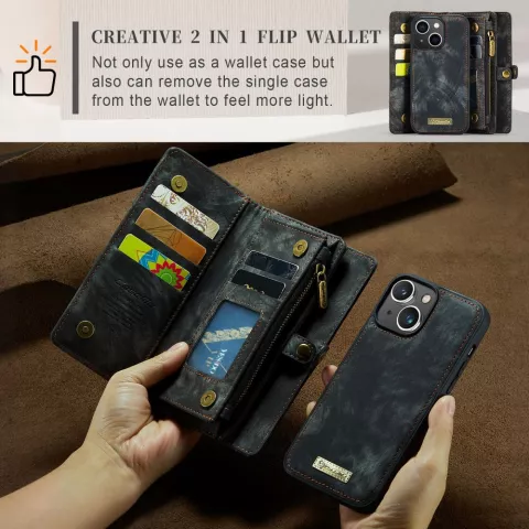 Caseme Vintage &Eacute;tui portefeuille compatible avec iPhone 15 Plus - noir
