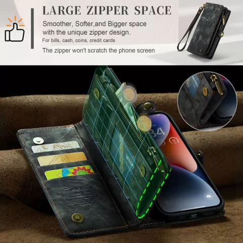 Caseme Vintage &Eacute;tui portefeuille compatible avec iPhone 15 Plus - noir