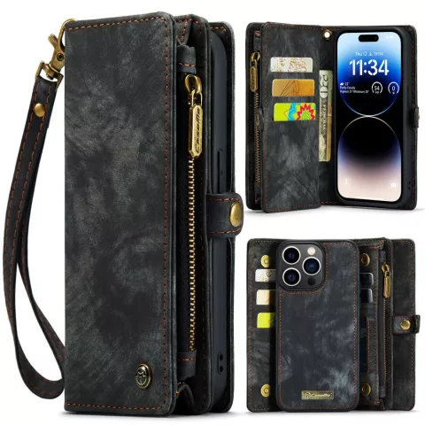 Caseme Vintage &Eacute;tui portefeuille compatible avec iPhone 15 Pro - noir
