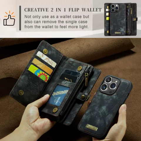 Caseme Vintage &Eacute;tui portefeuille compatible avec iPhone 15 Pro - noir