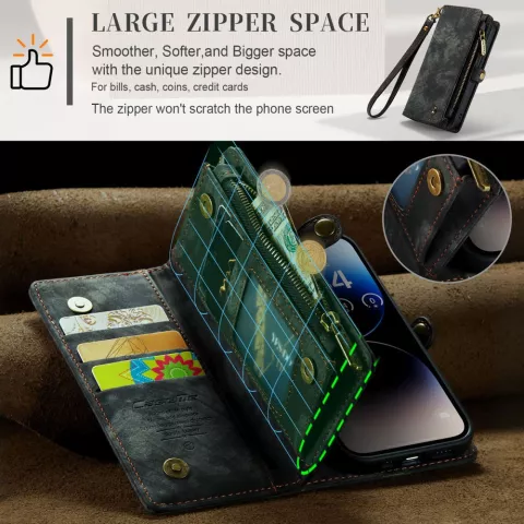 Caseme Vintage &Eacute;tui portefeuille compatible avec iPhone 15 Pro - noir