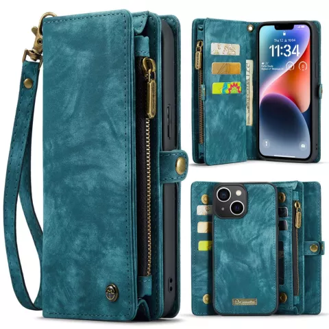 Caseme Vintage &Eacute;tui portefeuille compatible avec iPhone 15 Plus - Bleu