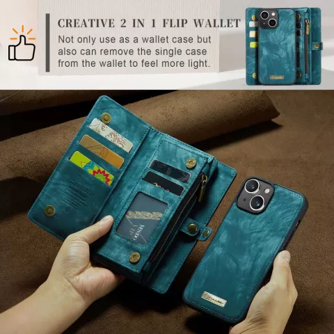 Caseme Vintage &Eacute;tui portefeuille compatible avec iPhone 15 Plus - Bleu