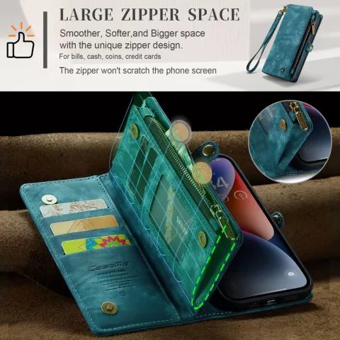 Caseme Vintage &Eacute;tui portefeuille compatible avec iPhone 15 Plus - Bleu