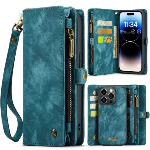 &Eacute;tui portefeuille Caseme Vintage pour iPhone 15 Pro Max - Bleu