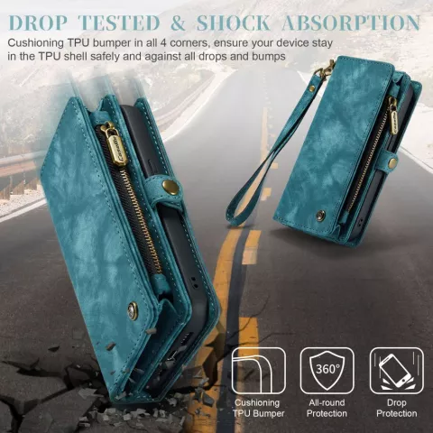 Caseme Vintage &Eacute;tui portefeuille compatible avec iPhone 15 Pro Max - Bleu
