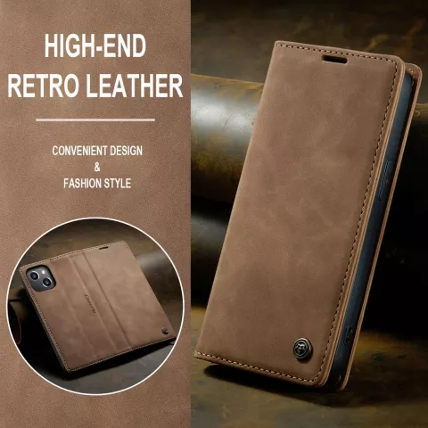 Caseme Retro Wallet Case compatible avec iPhone 15 Plus - marron