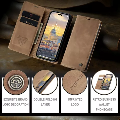 Caseme Retro Wallet Case cover pour iPhone 15 Pro Max - marron
