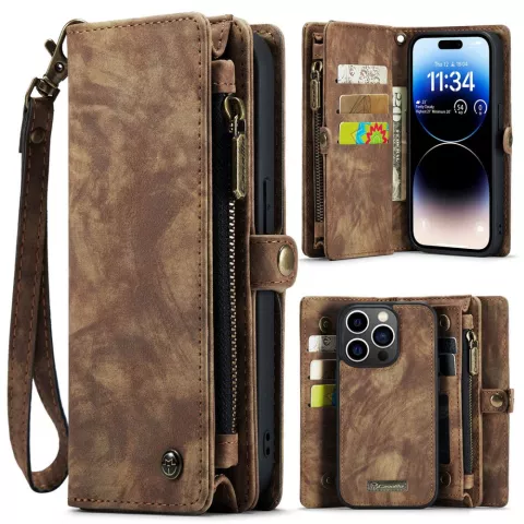 Caseme Vintage &Eacute;tui portefeuille compatible avec iPhone 15 Pro Max - marron