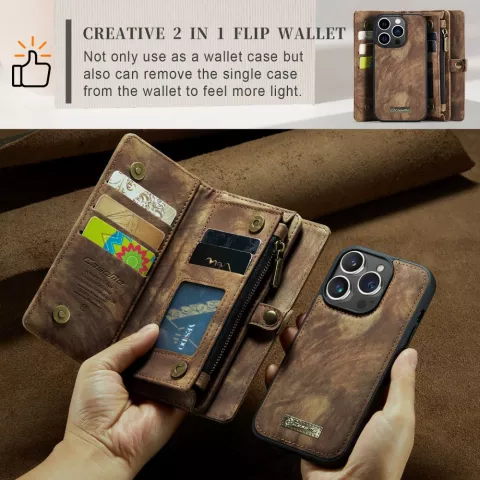 Caseme Vintage &Eacute;tui portefeuille compatible avec iPhone 15 Pro Max - marron