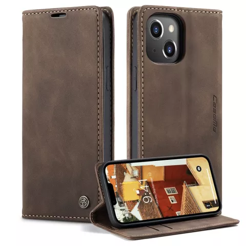 &Eacute;tui portefeuille r&eacute;tro Caseme compatible avec iPhone 15 Plus - Caf&eacute;