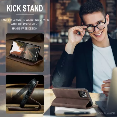 &Eacute;tui portefeuille r&eacute;tro Caseme compatible avec iPhone 15 Plus - Caf&eacute;