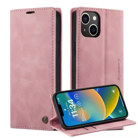 &Eacute;tui portefeuille r&eacute;tro Caseme compatible avec iPhone 15 Plus - Rose