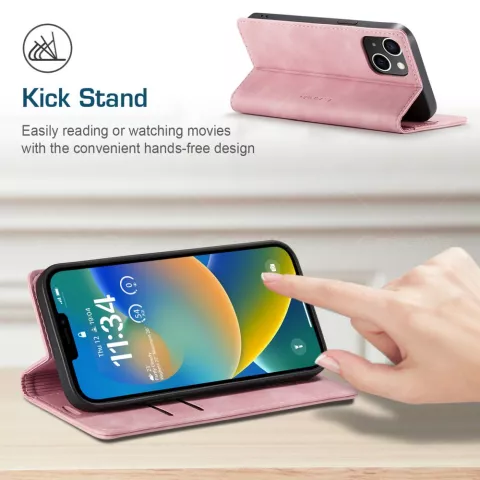 &Eacute;tui portefeuille r&eacute;tro Caseme compatible avec iPhone 15 Plus - Rose